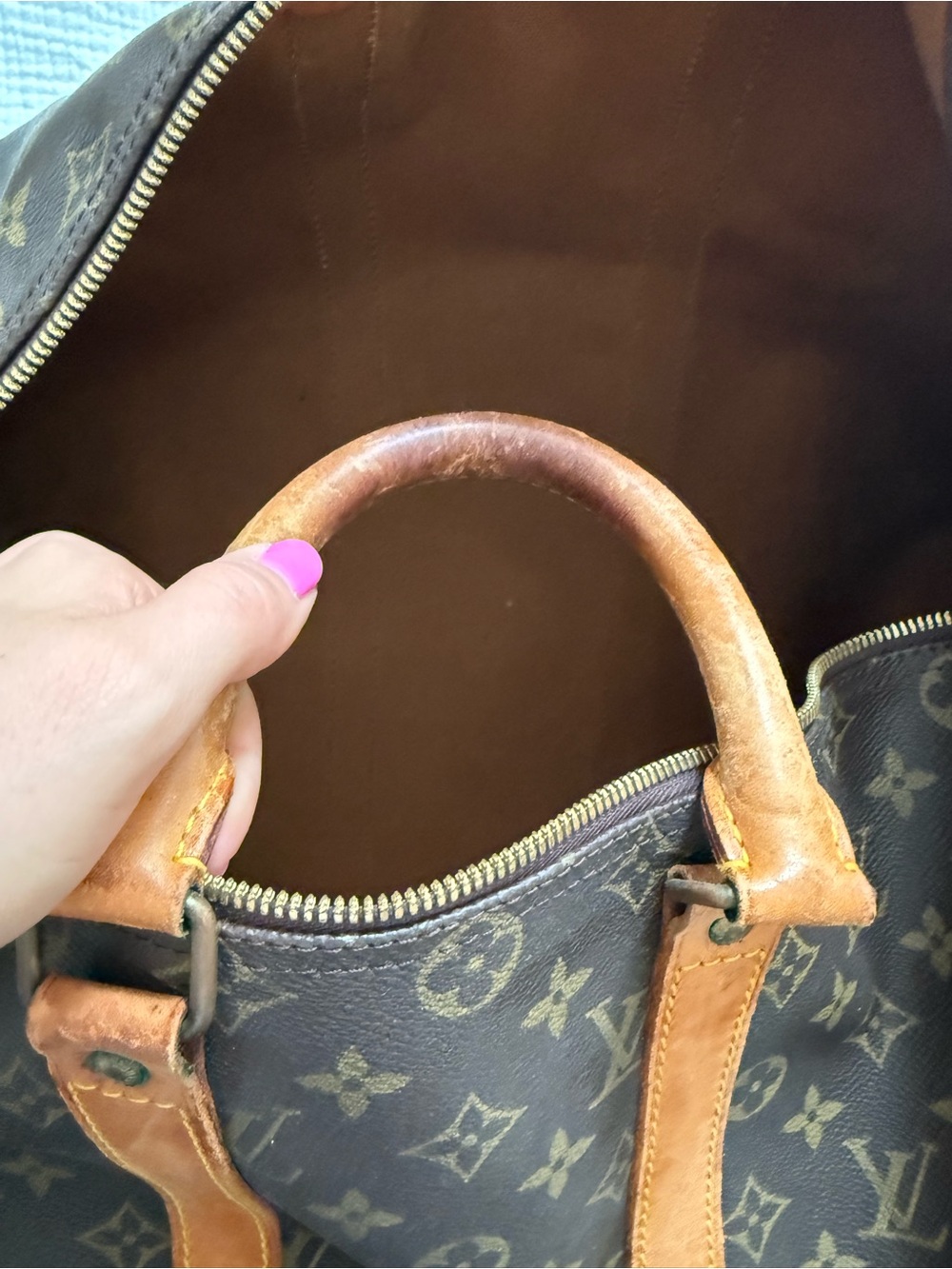 Louis Vuitton Keepall Brown Monogram Canvas Duffel with Tan Leather Trim - Picture 5 of 5